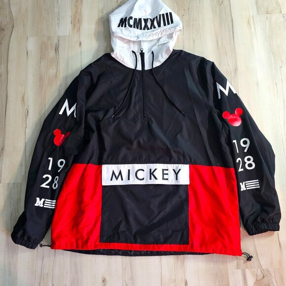 Disney Mickey 1928 Pull Over 1/4 Zip Windbreaker Hoody Size XL/XG - Picture 1 of 7